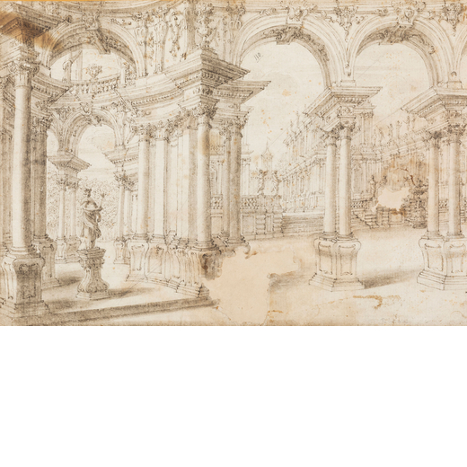 FERDINANDO GALLI DA BIBBIENA ? (Bologna, 1657 - 1743)<br>Capriccio architettonico<br>Matita su carta