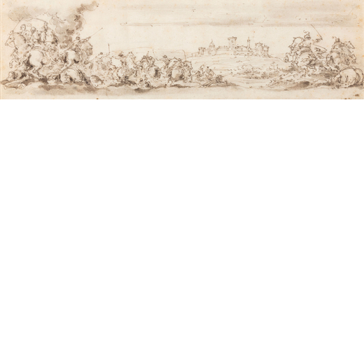 FRANCESCO GUARDI (maniera di) (Venezia, 1712 - Cannaregio, 1793) <br>Scena di battaglia<br>Matita su