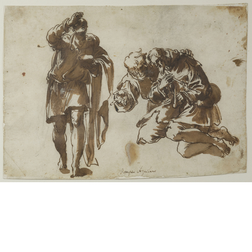 PITTORE DEL XVI-XVII SECOLO Studio di due uomini<br>Inscritto in basso al centro: Pompeo Aquilano<br