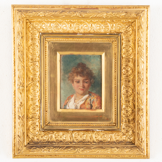EDOARDO DALBONO Napoli, 1841 - 1915<br>Ritratto di ragazza<br>Firmato Dalbono in alto a destra <br>O