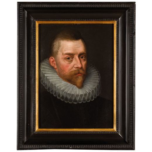 AERT MYTENS (attr. a) (Bruxelles, 1541 - Roma, 1602) <br>Ritratto di gentiluomo <br>Olio su tavola, 