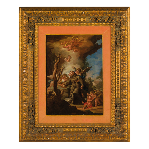 FILIPPO LAURI (seguace di) (Roma, 1623 - 1694) <br>San Francesco <br>Olio su tela, cm 52X37