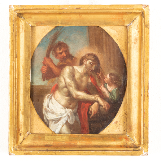 PITTORE DEL XVII-XVIII SECOLO Flagellazione<br>Olio su rame, cm 16X13,5