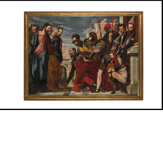 PAOLO VERONESE (maniera di) (Verona, 1528 - Venezia, 1588)<br>Gesù e il centurione<br>Olio su tela 