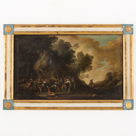 CORNELIS DE WAEL  (Anversa, 1592 - Roma, 1667)<br>Scena di battaglia<br>Olio su tela, cm 35,5X60