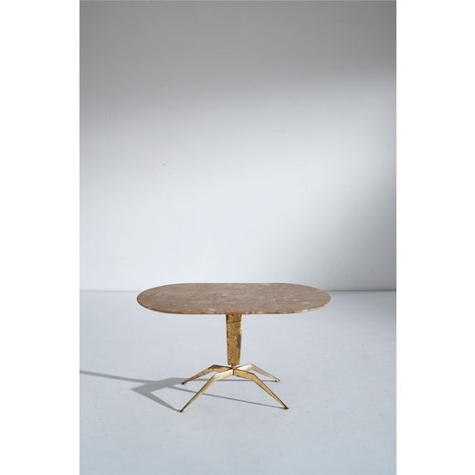 MANIFATTURA ITALIANA Tavolino. Fusione in ottone, metallo verniciato, marmo. Italia anni 50.<br>cm 4