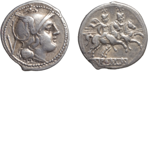 MONETE ROMANE REPUBBLICANE. ANONIME. QUINARIO Dal 211 a.C.<br>Argento, chiusa e sigillata Tevere. Bu
