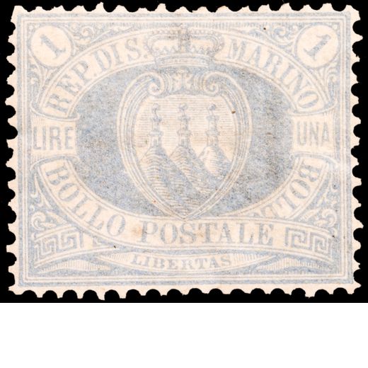 SAN MARINO 1894, STEMMA QUARTA EMISSIONE 1 L. OLTREMARE<br>nuovo con gomma originale<br>Certificato 