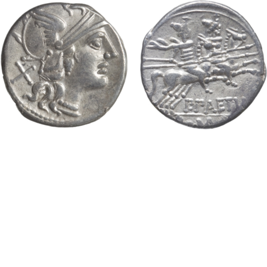 MONETE ROMANE REPUBBLICANE. GENS AELIA. DENARIO P. Aelius Paetus (138 a.C.)<br>Argento, chiusa e sig
