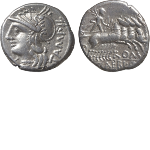 MONETE ROMANE REPUBBLICANE. GENS BAEBIA. DENARIO M. Baebius Q. f. Tampilus (137 a.C.)<br>Argento, ch