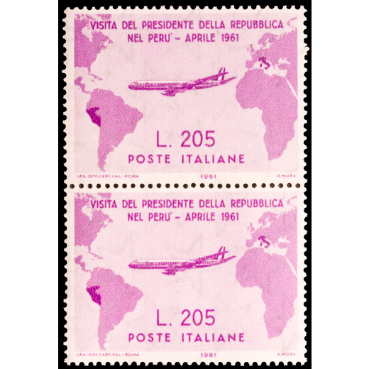 REPUBBLICA ITALIANA 1961, GRONCHI ROSA 205 L. COPPIA VERTICALE<br>nuova con gomma integra originale<