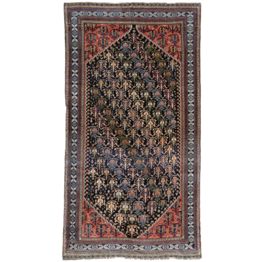 KASHKULI QHASHGAI, CONFEDERAZIONE DEL FARS, CIRCA 1860 CM 275X149<br>Finissimo tappeto decorato con 