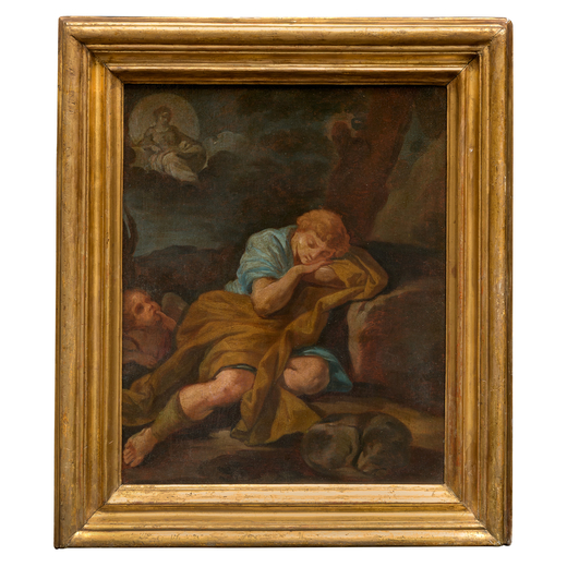 DOMENICO PARODI (attr. a) (Genova, 1668 - 1755)<br>Il sogno di Endimione<br>Olio su lavagna, cm 33X2