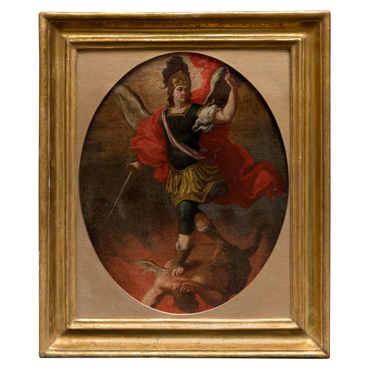PAOLO DE MATTEIS (attr. a) (Napoli, 1662 - 1728)<br>San Michele Arcangelo<br>Olio su tela, cm 41X32
