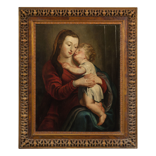 THEODOOR VAN THULDEN (attr. a)  (Hertogenbosch, 1606 - 1669)<br>Madonna col Bambino <br>Olio su tavo