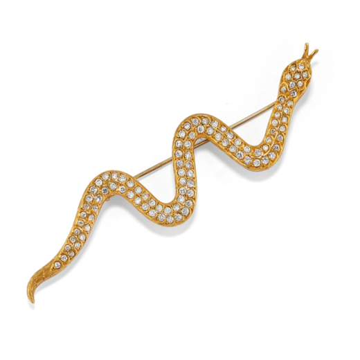 BROCHE AVEC DIAMANTS en forme de serpent, le corps entièrement décoré de pavé de diamants <br>Po