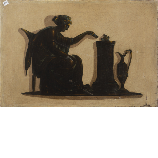 PITTORE DEL XIX SECOLO Figura femminile<br>Olio su tela, cm 48X70,5