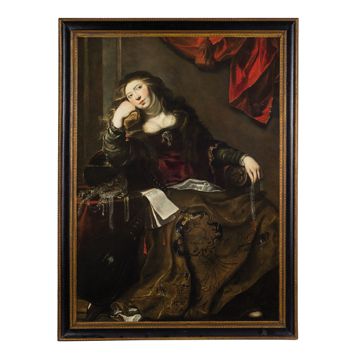 SIMON DE VOS (Anversa, 1603 - 1676)<br>Maddalena<br>Olio su tela, cm 161X116