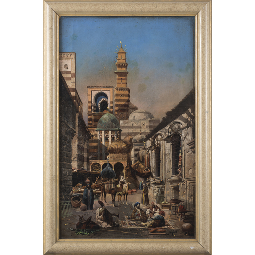 ROBERT ALOTT Graz, 1850 - Vienna, 1910<br>Scena di mercato orientale <br>Firmato R Alott in basso a 