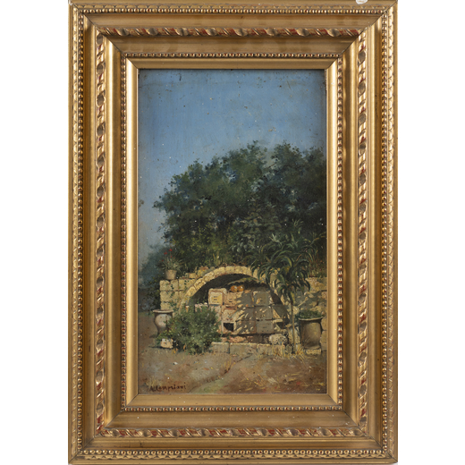 ALCESTE CAMPRIANI Terni, 1848 - Lucca, 1933<br>Paesaggio con fontana<br>Firmato A Campriani in basso
