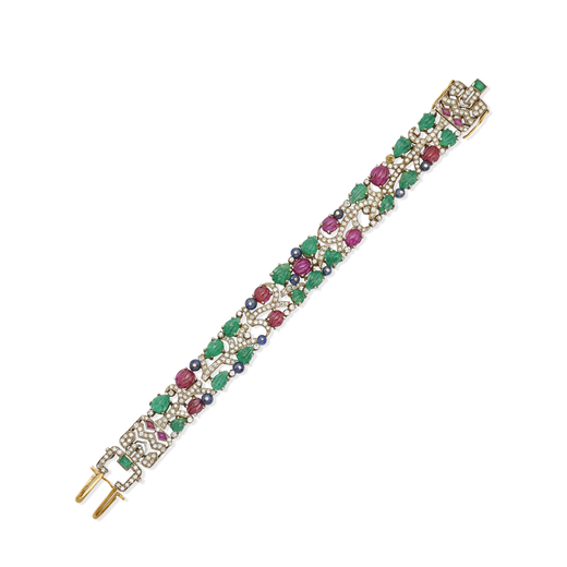BRACELET EN PIERRES PRÉCIEUSES ET DIAMANTS bracelet en style tutti frutti décoré de saphirs, rubi