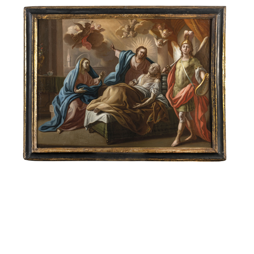 PIETRO BARDELLINO (attr. a) (Napoli, 1732 - 1806)<br>Transito di San Giuseppe<br>Olio su tela, cm 77