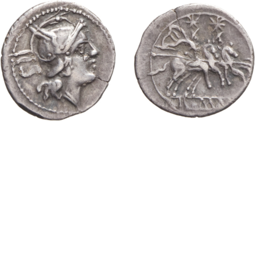 MONETE ROMANE REPUBBLICANE. ANONIME. SESTERZIO  Dal 211 a.C.<br>Argento, 1 gr, 13 mm, buon BB.<br>D: