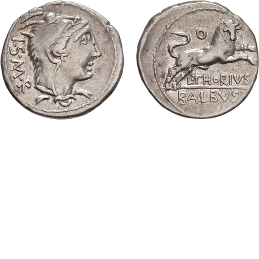 MONETE ROMANE REPUBBLICANE. GENS THORIA. DENARIO L. Thorius Balbus (105 a.C.)<br>Argento, 4,06 gr, 2