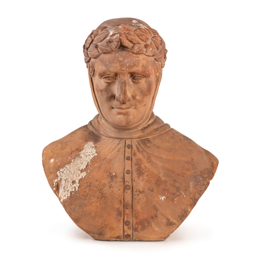 MODELLO IN TERRACOTTA, XX SECOLO raffigurante busto virile coronato da alloro, tratto da repertori q