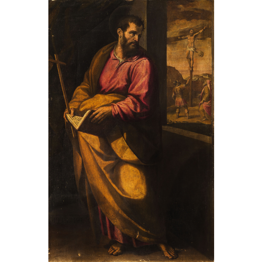 PITTORE LOMBARDO DEL XVI-XVII SECOLO Santo Apostolo<br>Olio su tela, cm 150X95<br