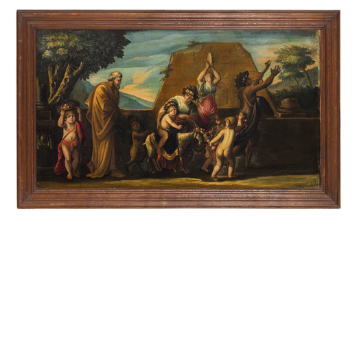 PITTORE DEL XVIII SECOLO Ercole bambino<br>Olio su tela, cm 68X134