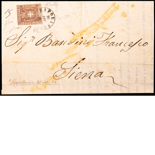 ANTICHI STATI ITALIANI, TOSCANA GOVERNO PROVVISORIO 1860, 1 C. BRUNO LILLA ISOLATO SU GRAN PARTE DI 