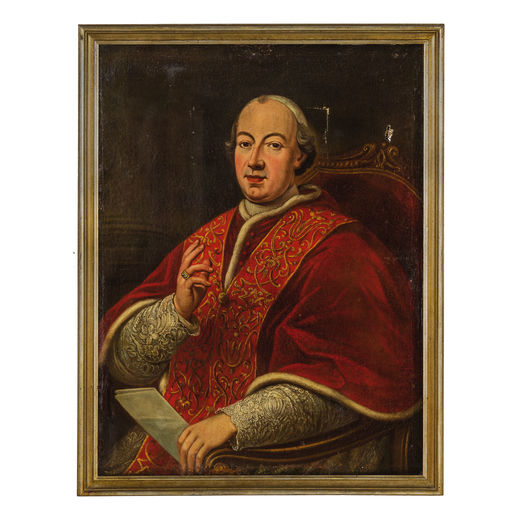AGOSTINO PLANCHESI (Cesena, 1725 - 1805)<br>Ritratto di Papa <br>Olio su tela, cm 98X76
