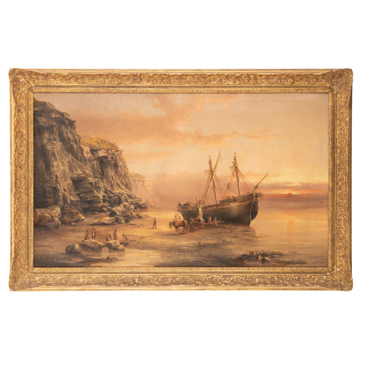 HENRY REDMORE 1820 - 1887<br>Paesaggio con barca<br>Firmato H Redmore e datato 1884 in basso a sinis