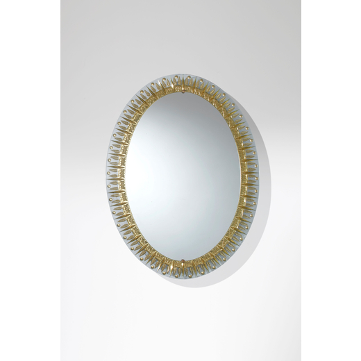 CRISTAL ART Specchio. Vetro specchiato con fascia incisa. Produzione Cristal Art, anni 50 <br>cm 90x