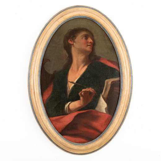 PITTORE LOMBARDO DEL XVII-XVIII SECOLO San Giovanni Evangelista<br>Olio su tela ovale, cm 94X61