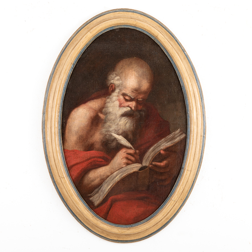 PITTORE LOMBARDO DEL XVII-XVIII SECOLO San Girolamo<br>Olio su tela ovale, cm 94X61