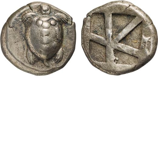 MONETE GRECHE. EGINA (500-431 A.C.). STATERE  Argento, 12,28 gr, 20x21mm. BB.<br>D: Tartaruga marina