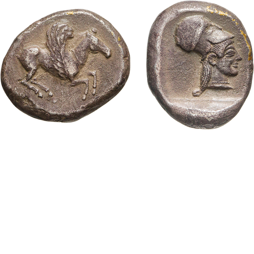 MONETE GRECHE. CORINTO (CIRCA 480 A.C.). STATERE Argento, 8,23gr, 17x19mm. BB.<br>D: Pegaso in volo 