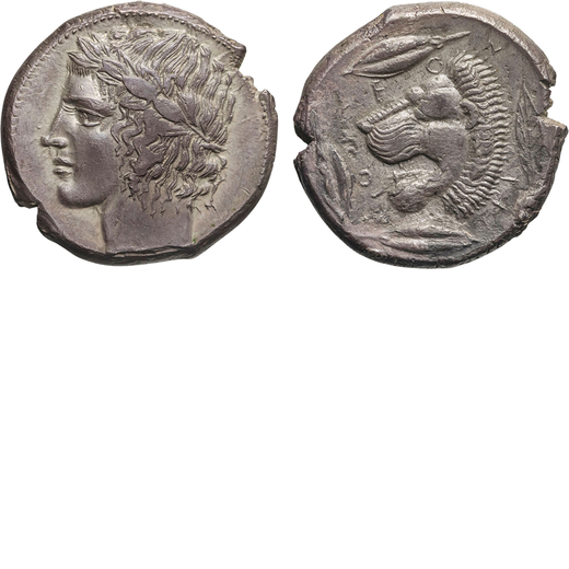 MONETE GRECHE. SICILIA. LEONTINI (CIRCA 425 A.C.). TETRADRACMA Agrigento, 17,34gr, 24x25mm. SPL.<br>
