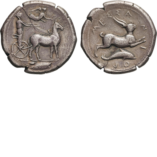 MONETE GRECHE. SICILIA. MESSINA (CIRCA 430-396 A.C.). TETRADRACMA Argento, 17,10gr, 22x23mm. BB<br>D