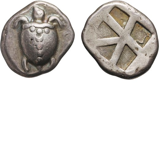 MONETE GRECHE. EGINA (CIRCA 550-450 A.C.). STATERE Argento, 12,23gr, 21x20 mm. BB.<br>D: Tartaruga d