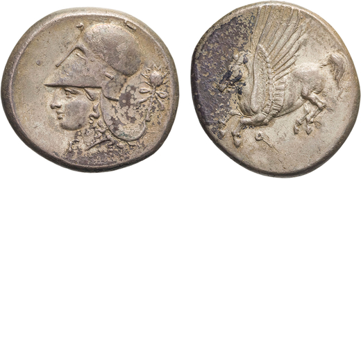 MONETE GRECHE. CORINTO (CIRCA 480 A.C.). STATERE Argento, 8,54gr, 20x22mm. BB.<br>D: Pegaso in volo 