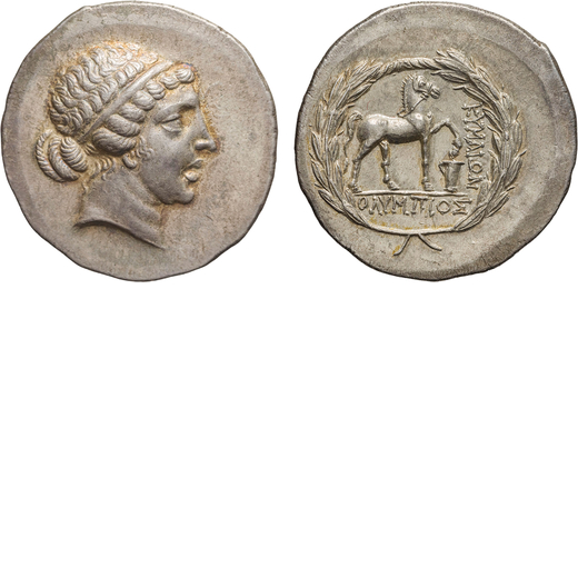 MONETE GRECHE. AEOLIS. KYME (150-145 A.C.). TETRADRACMA Argento, 16,95gr, 32mm. SPL.<br>D: Testa del