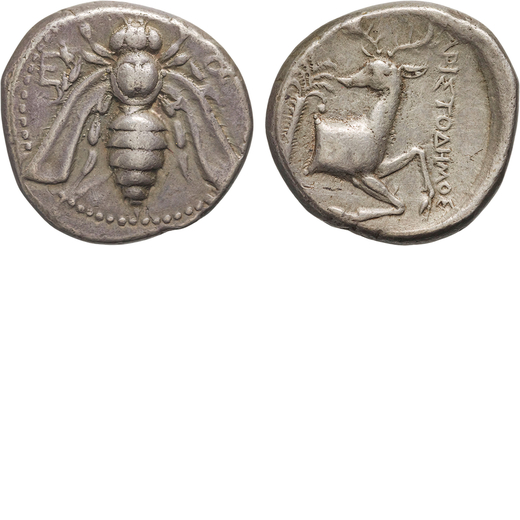 MONETE GRECHE. IONIA. EFESO (350-340 A.C.). TETRADRACMA Argento, 15,25gr, 23x24mm. BB.<br>D: Ape, ne