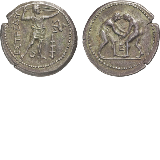 MONETE GRECHE. PAMPHILIA. ASPENDOS (CIRCA 250 A.C.). STATERE Argento, 10,54gr, 24mm. BB.<br>D: Due l