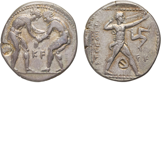 MONETE GRECHE. PAMPHILIA. ASPENDOS (CIRCA 250 A.C.). STATERE Argento, 10,70gr, 23x24mm. Meglio di BB