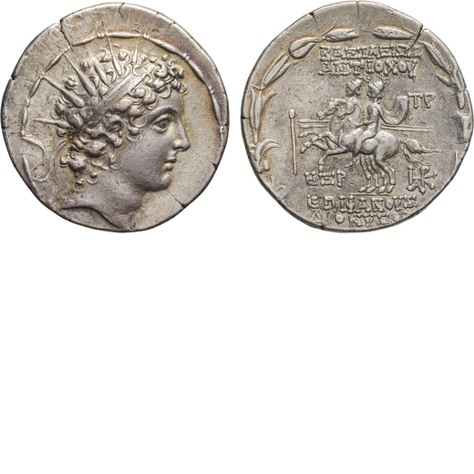 MONETE GRECHE. RE SELEUCIDI. ANTIOCO VI (145-142 A.C.). TETRADRACMA Antiochia. Argento, 16,56gr, 30x