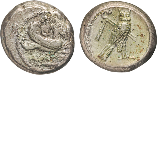 MONETE GRECHE. FENICIA. TIRO (400-360 A.C.). STATERE Argento, 13,50gr, 20x22mm. BB.<br>D: Melkart su