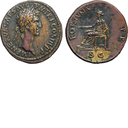 MONETE ROMANE IMPERIALI. NERVA (96-98). SESTERZIO  Ae, 25,20gr, 34mm. BB-SPL.<br>D: Busto laureato e